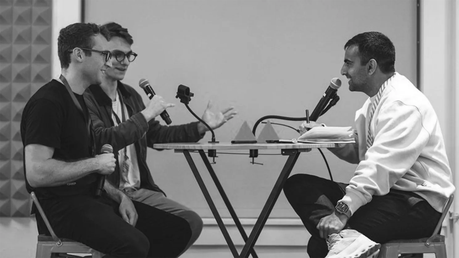 Cayden Pierce, Alex Israelov, and Kulveer on stage at a YC interview, January 2026