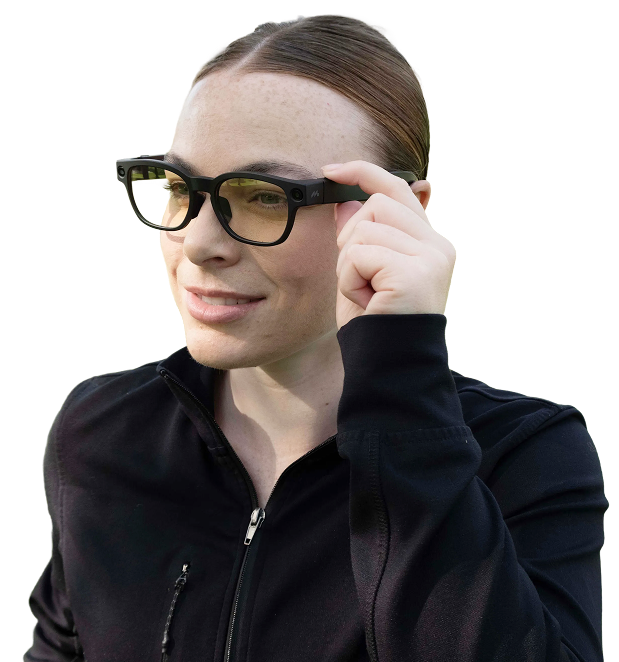 Person putting on Mentra glasses