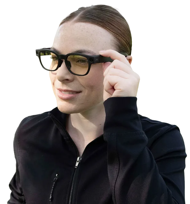 Person putting on Mentra glasses