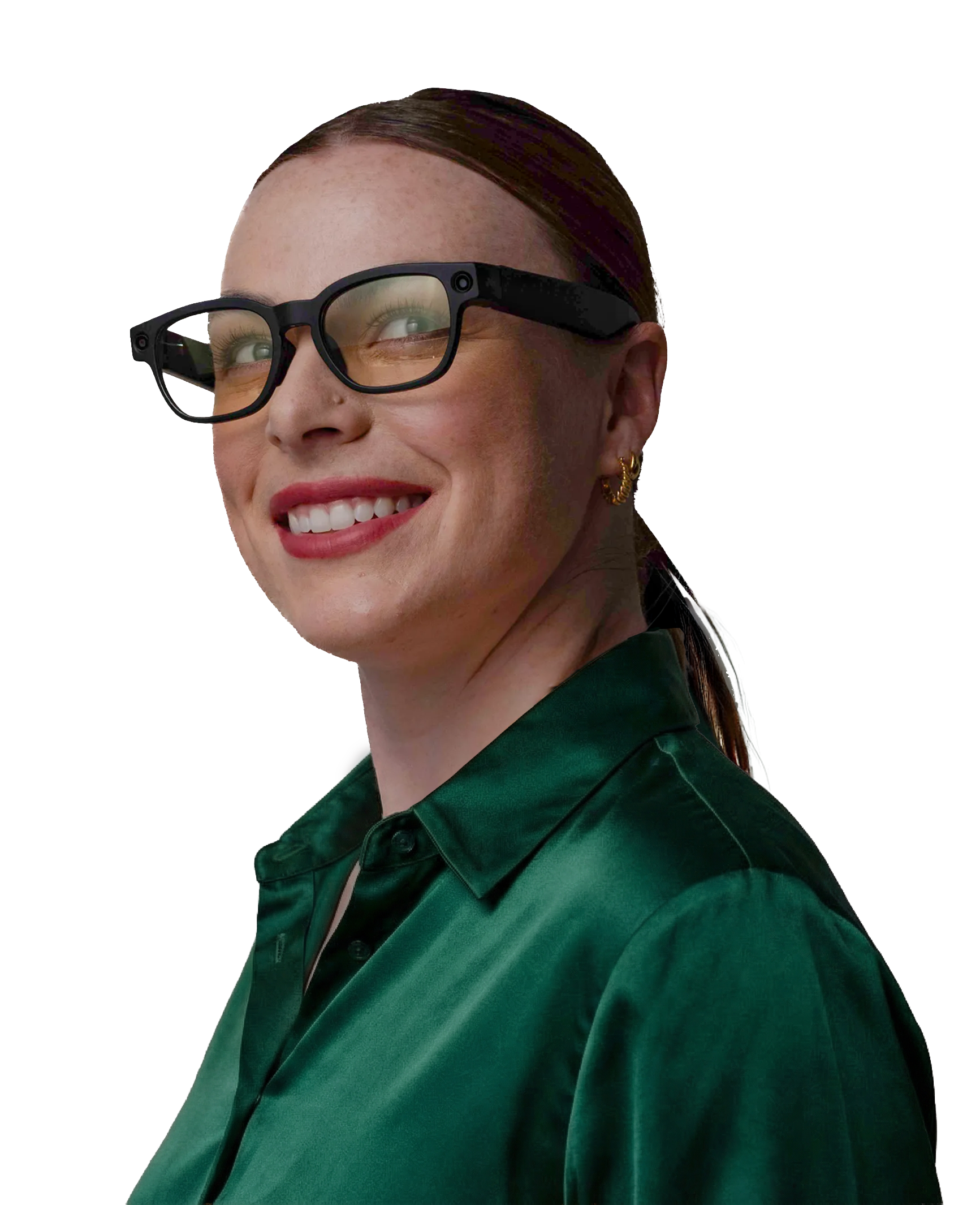 Woman wearing Mentra glasses