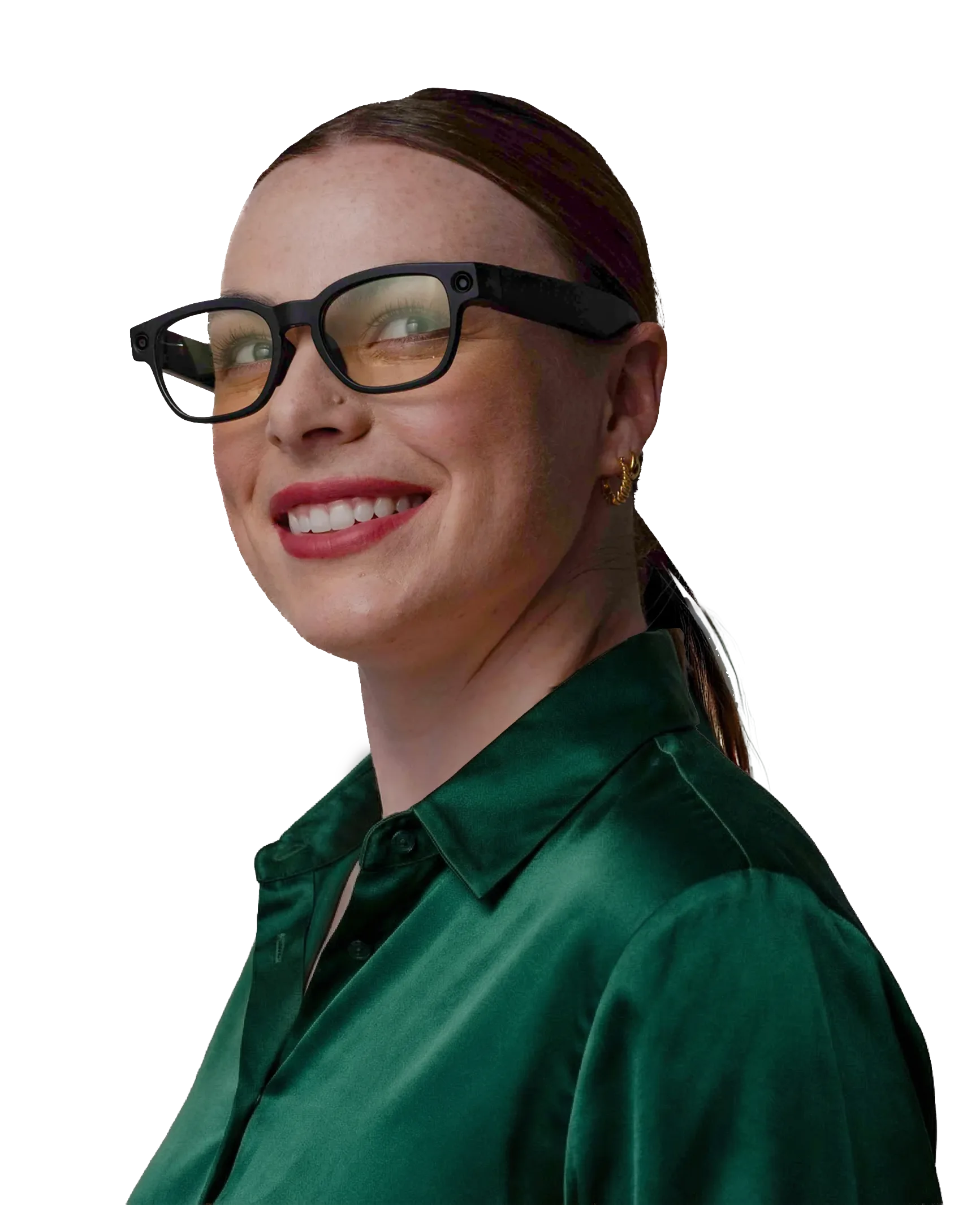 Woman wearing Mentra glasses