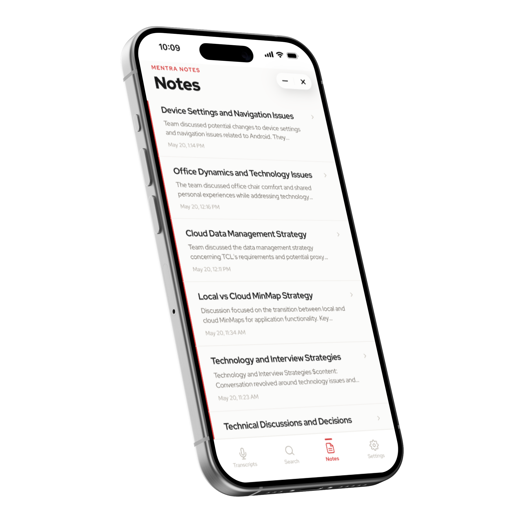 Mentra Notes app interface