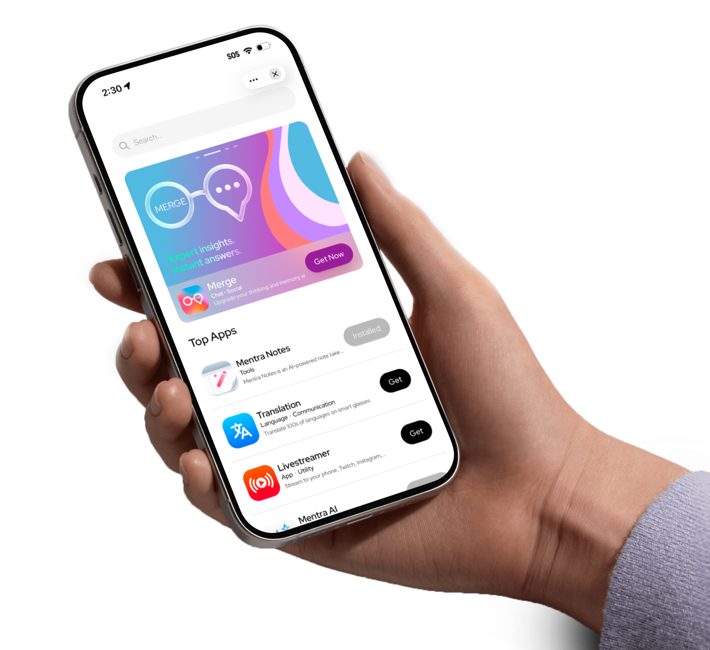 MentraOS MiniApp Store on iPhone