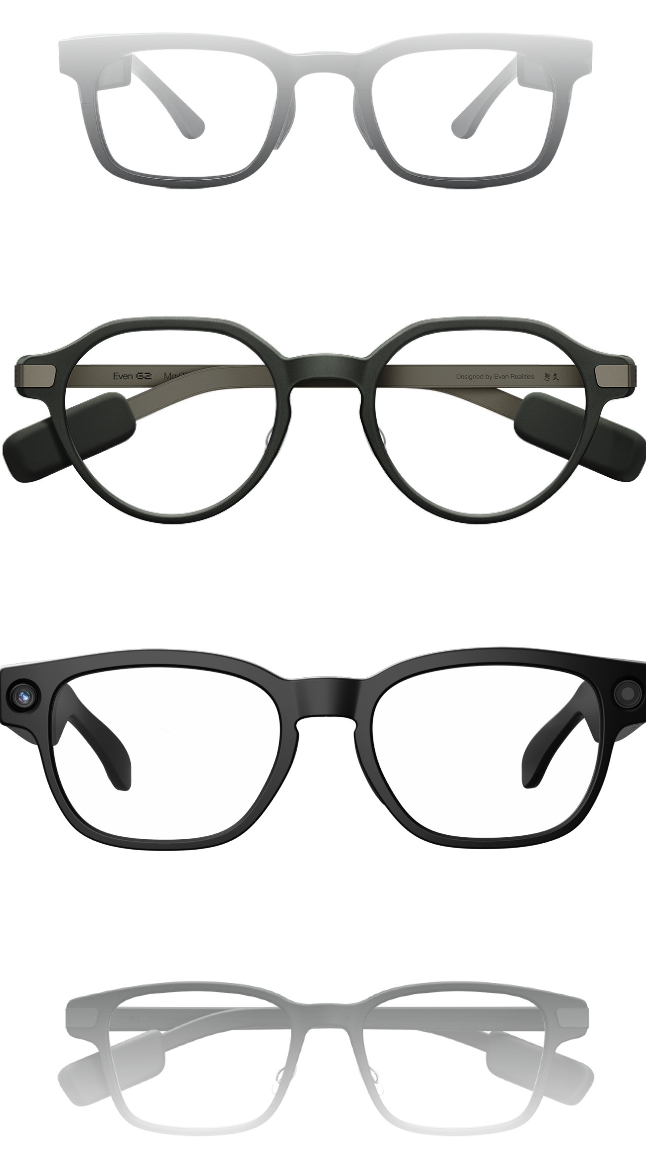 MentraOS supported smart glasses stacked vertically