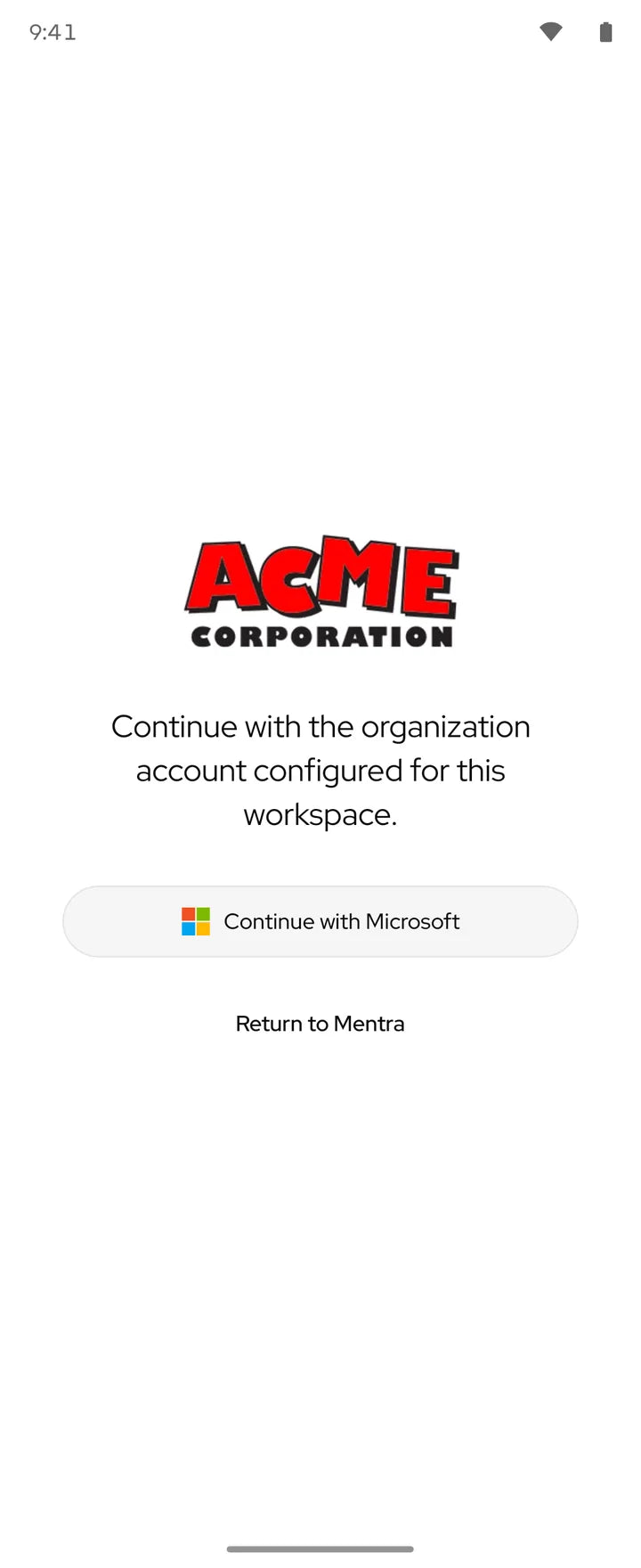 Acme sign-in screen with the Continue with Microsoft button